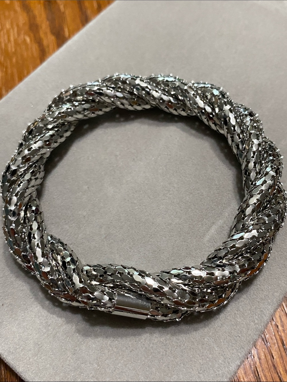 Twisted Silver Sequin Mesh Bracelet